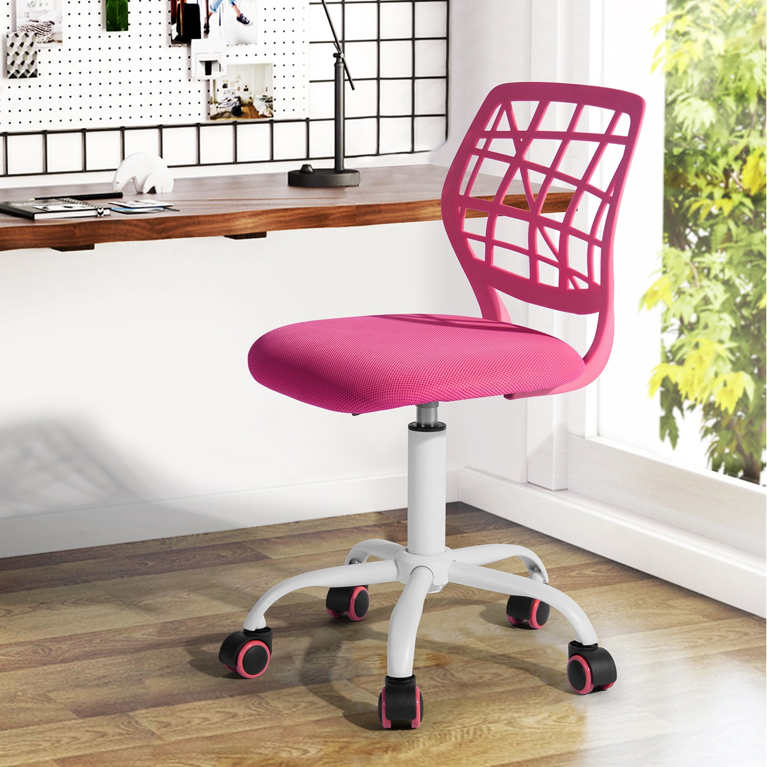 Homy Casa Teen Task Chair, Armless Office Chair Swivel with Soft Cushion for Study Kids Teens Child, Pink