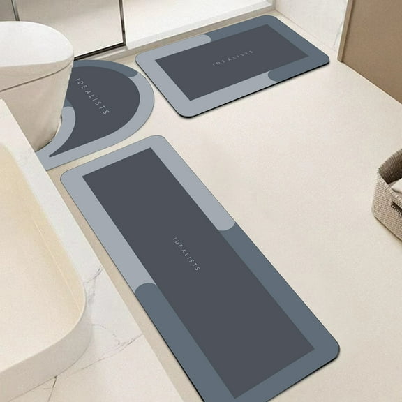 Anhility 3Pcs Bath Mat Non Slip Quick Dry Rug Sets Quick Dry Thin Bathroom Rugs Fit Under Door Washable Bathroom Floor Mats for in Front of Bathtub, Shower Room, Sink, Blue