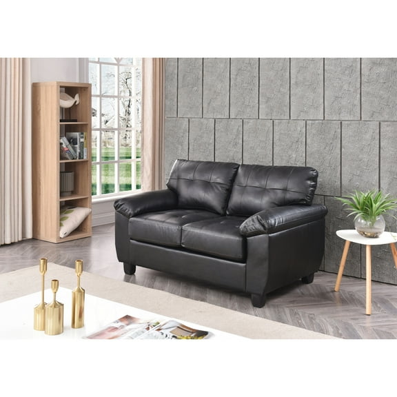 HomeStock Naturally Nice 33" D x 57" W x 35" H Faux Leather Tufted Loveseat Classic Comfort with Stylish Tufting and Durable Faux Leather Upholstery-Color:Black