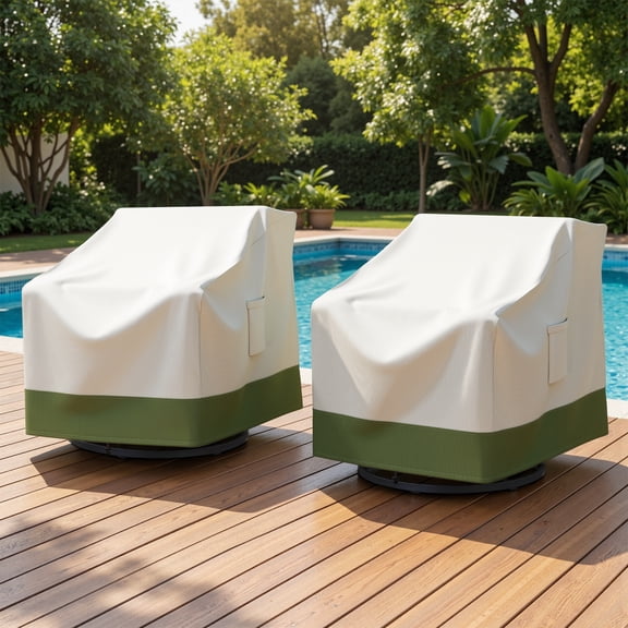 Opohoro 2-Piece Outdoor Chair Covers, 35.4"x35"x35.4", Waterproof UV Resistant 600D Oxford Fabric Cover with Handles and Storage Bag, Beige Green
