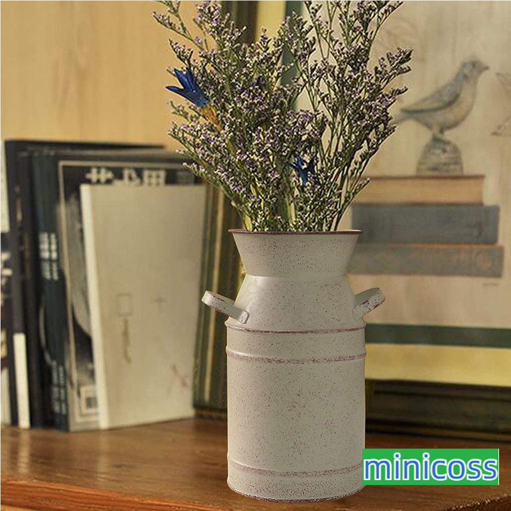 Rustic Flower Vases for Centerpieces,Small Farmhouse Galvanized Milk