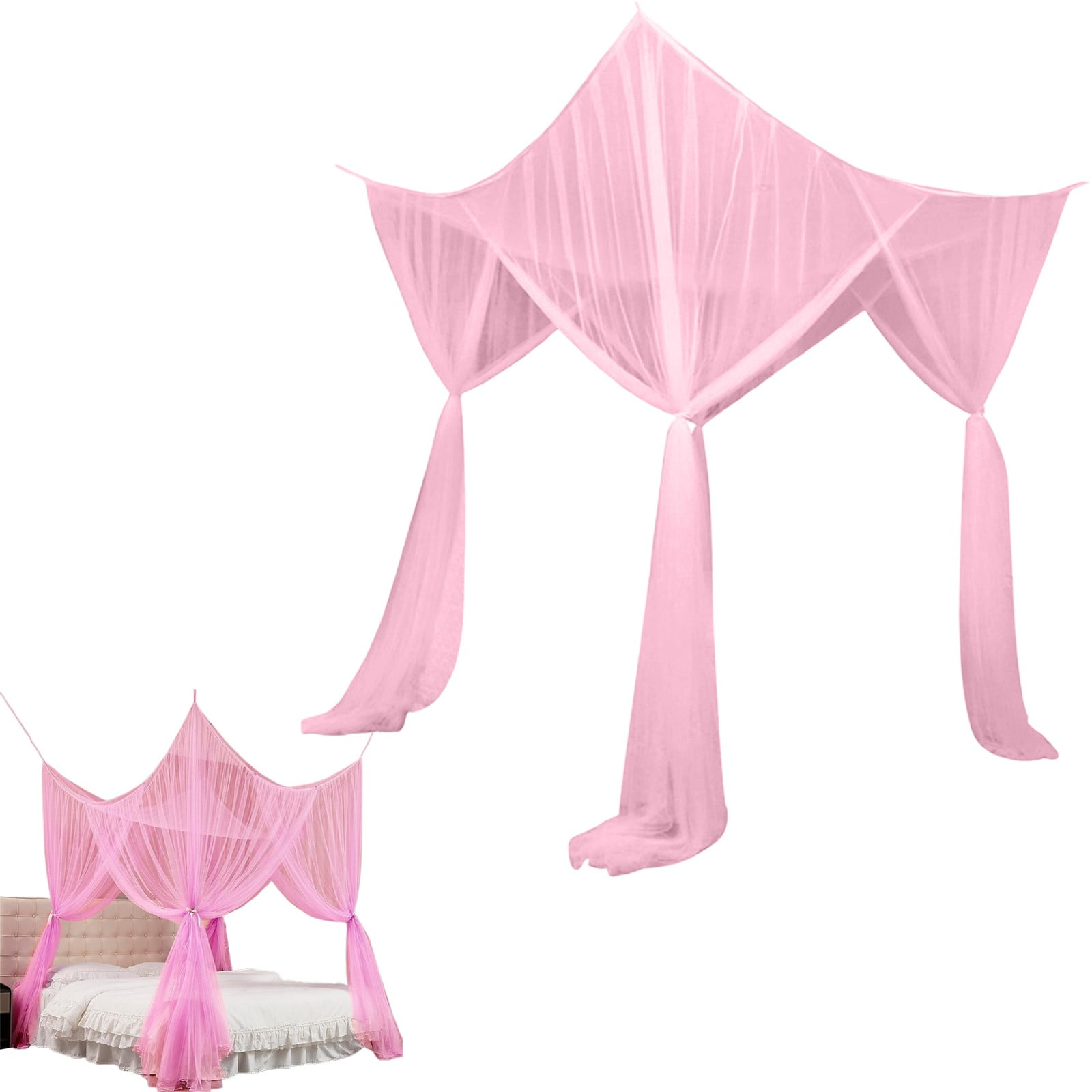 Cozeii Pink Bed Canopy, European Bed Curtains, 4 Openings, Easy Installation, Breathable Mesh, for Twin Bed, Room, Camping, All-Side Protection, Bed Net, Home Decor, 75x73x94.5 Inch
