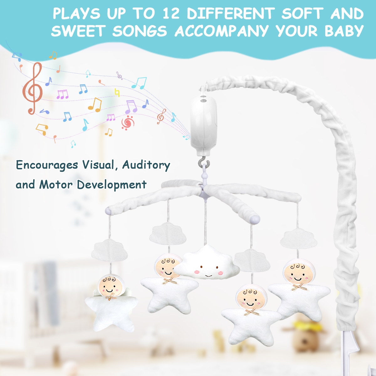 Baby Mobile for Crib with Music, Night Lights, Rotation, Projection, Remote Control, Babies Crib Toys
