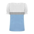 thumbnail image 4 of Women's Square Neck Tops Striped Colorblock Trendy Casual Summer Ruffled Short Sleeve T-shirts Blouses (L, Light Blue), 4 of 5