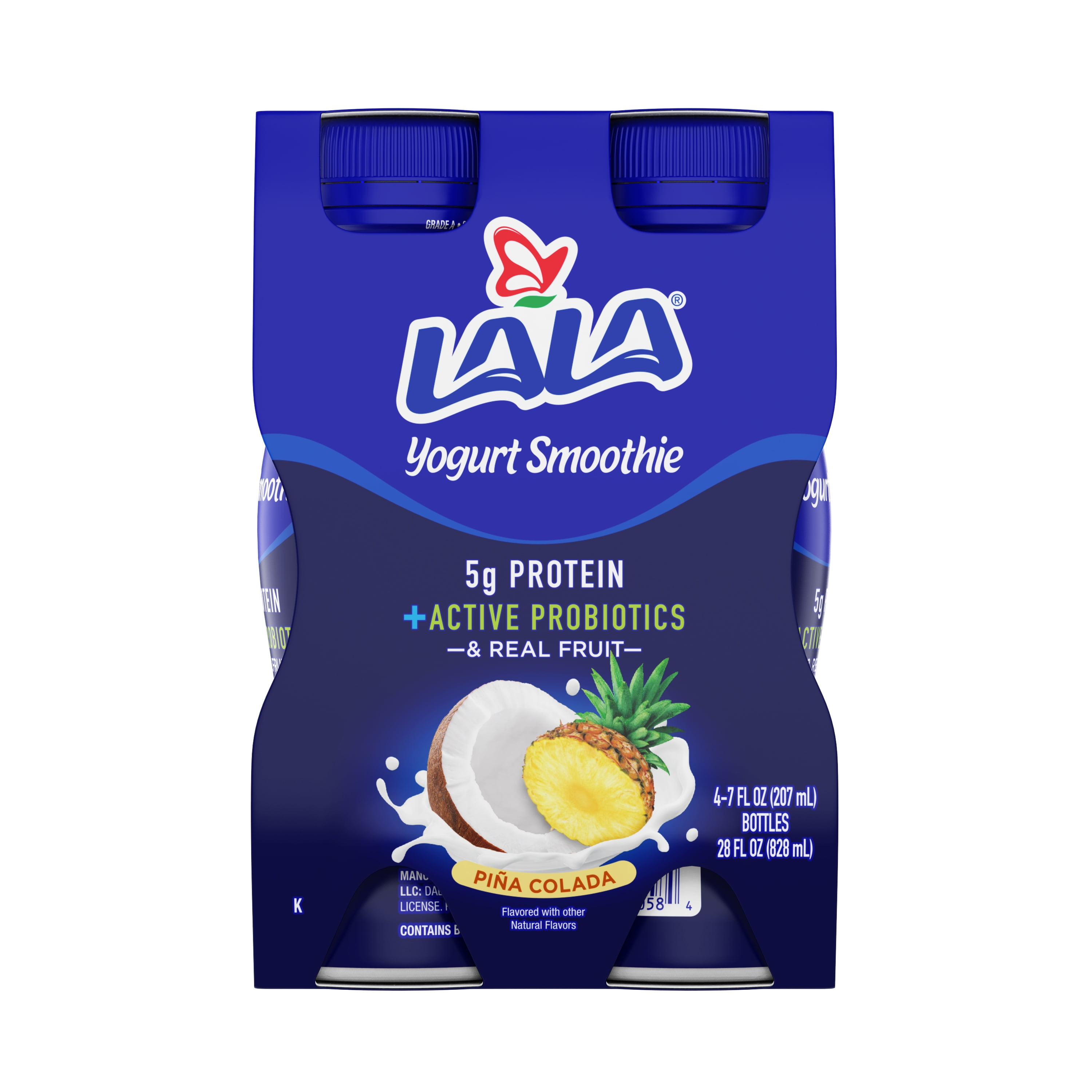 LALA Probiotic Protein Yogurt Smoothie Drink, Low Fat, Pina Colada, 7 oz Plastic Bottle (4 Ct)
