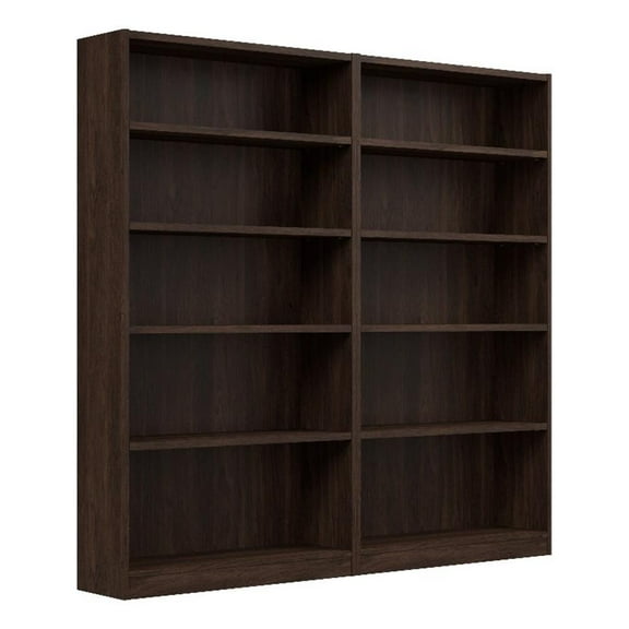 Pemberly Row Tall 5 Shelf Bookcase Set in Black Walnut - Engineered Wood