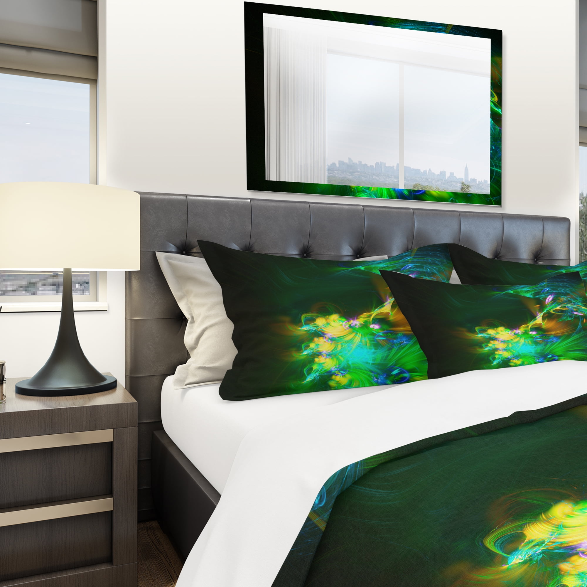 Designart 'Bright Green Fractal Flower in Dark' Modern & Contemporary Duvet Cover Set