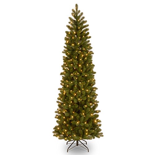National Tree Feel-Real Down Swept Douglas Fir Pencil Slim Hinged Tree with 350 Clear Lights, 7-1/2-Feet