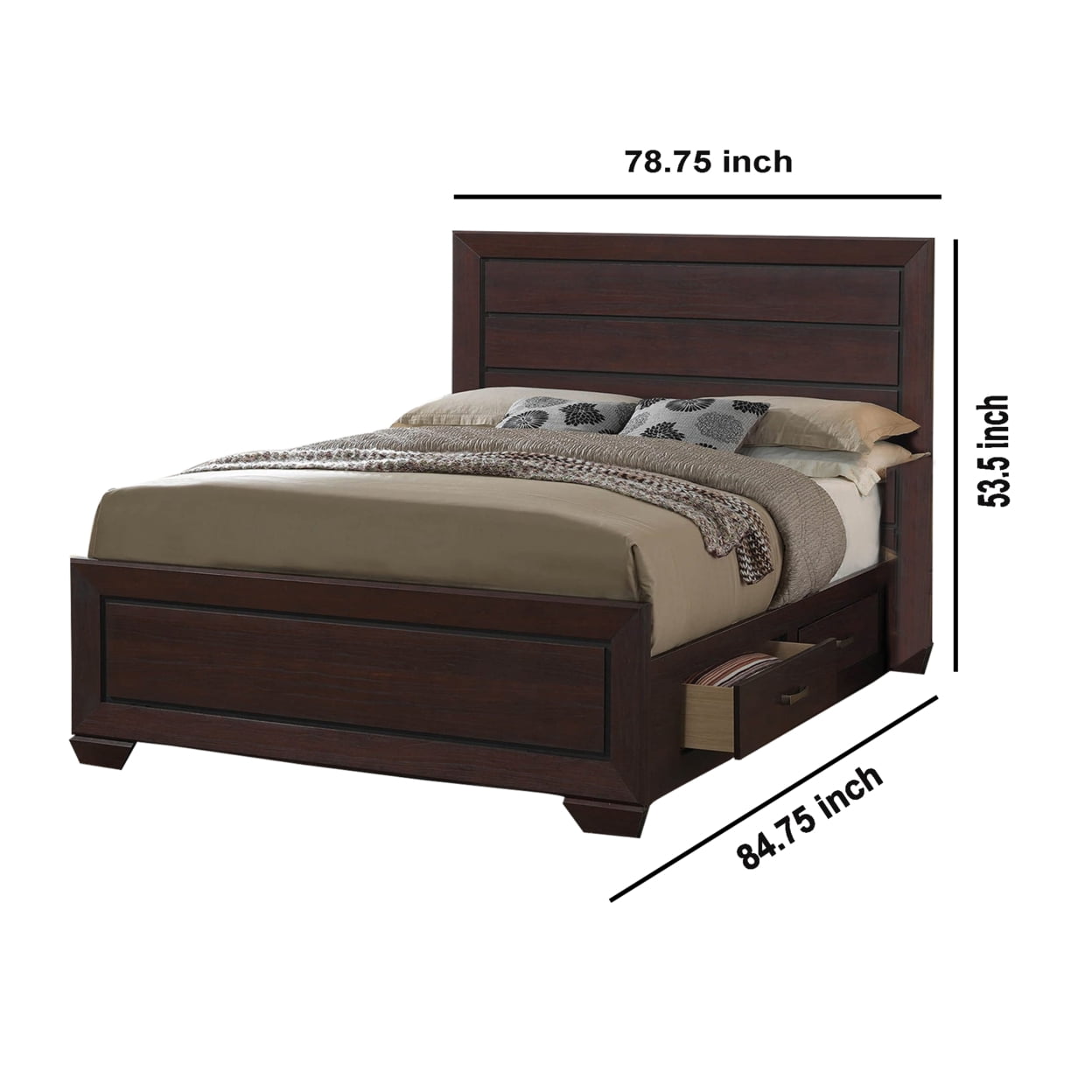 Wooden Eastern King Size Bed with Two Storage Drawers Brown - Saltoro Sherpi