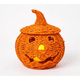 thumbnail image 3 of THOPBPRK Halloween Seagrass & Metal Pumpkin Basket - 10.2" Handcrafted Woven Jack O' Lantern with Witch Hat Lid, Spooky Halloween Woven Pumpkin Lamp for Home Decor, Fall & Festive Parties, 3 of 7