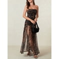 thumbnail image 4 of Women 's Tube Top Dress Strapless Backless Tropical Leopard Print High Slit Mesh Long Dress Slim Fit Party Club Night Dresses, 4 of 7