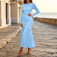 thumbnail image 2 of TFEOQRY Womens Maxi Dress Crew Neck Long Sleeve Ruched Bodycon Slim Flowy Hem Formal Party Long Dresses, 2 of 9