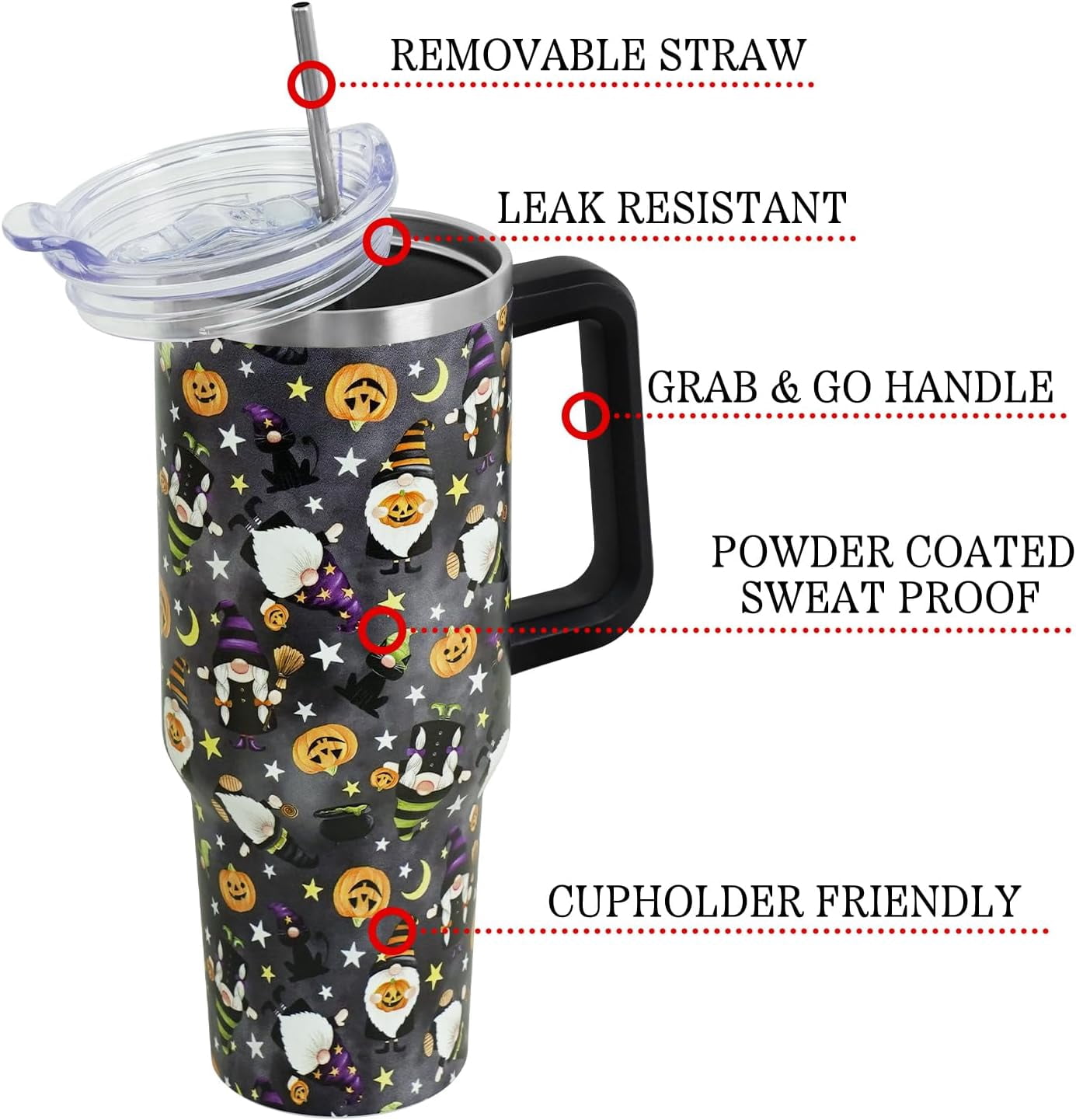 Christmas Gifts 40 oz Tumbler with Handle and Straw Lid,Cute Gifts for Women Santa Claus Sleigh Xmas Tree Vacuum Insulated Leak Proof Tumbler,Winter Holiday Accessories Stainless Steel Coffee Cup Mug