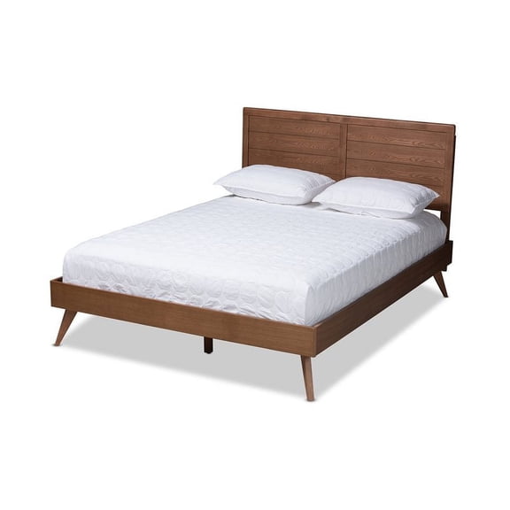 Allora Mid-Century Wood Queen Platform Bed in Walnut Brown