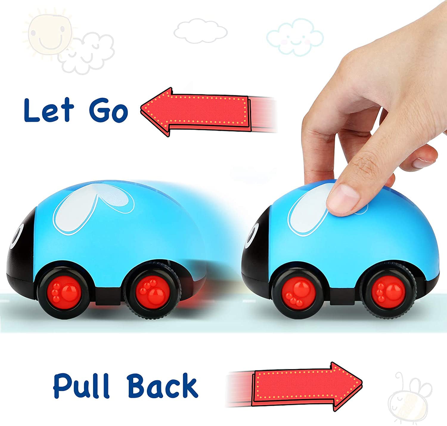 Pull Back Cars for Kids Toddler Toys Vehicles Set of 4 Push Go Friction Powered Car Preschool Gifts Boys & Girls 