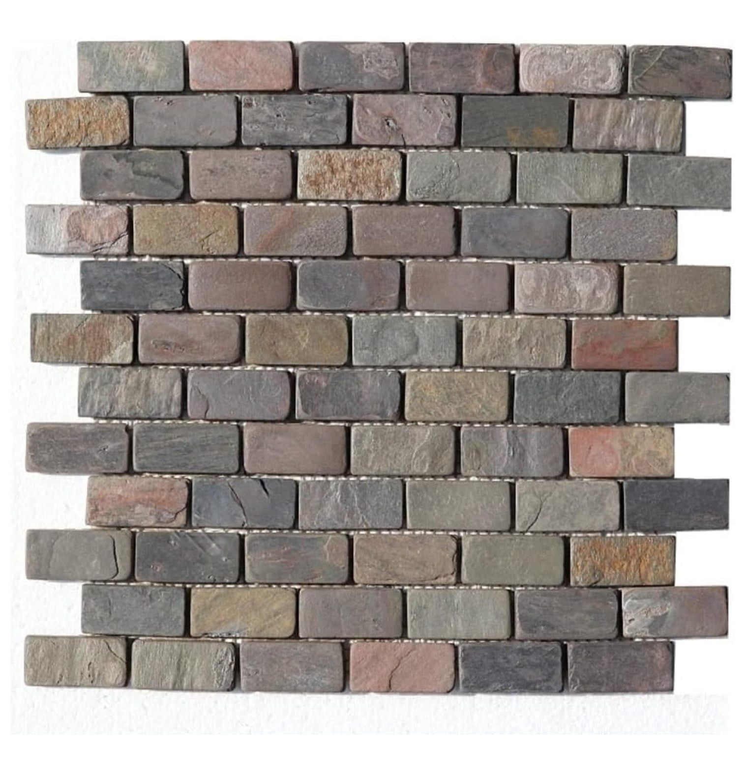 Peacock Slate Multi Classic Rust Brick 1x2 Gauged Tumbled Floor Wall Tile for Kitchen Backsplash, Bathroom Shower, Pool Tile, Fireplace Surround, Exterior Outdoor (1 Sheet)