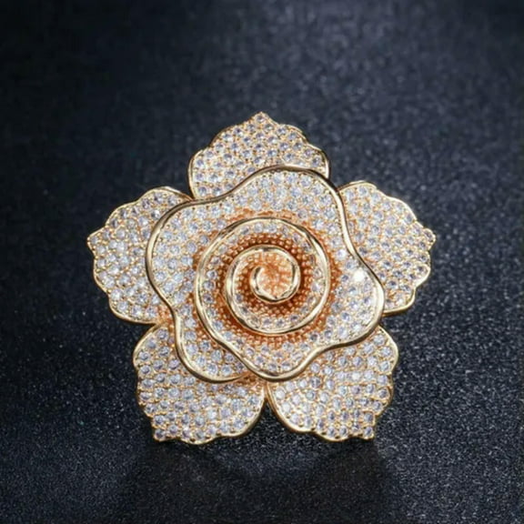 Luxury Yellow Gold Cubic Zirconia Bridal Wedding Big Flower Rings