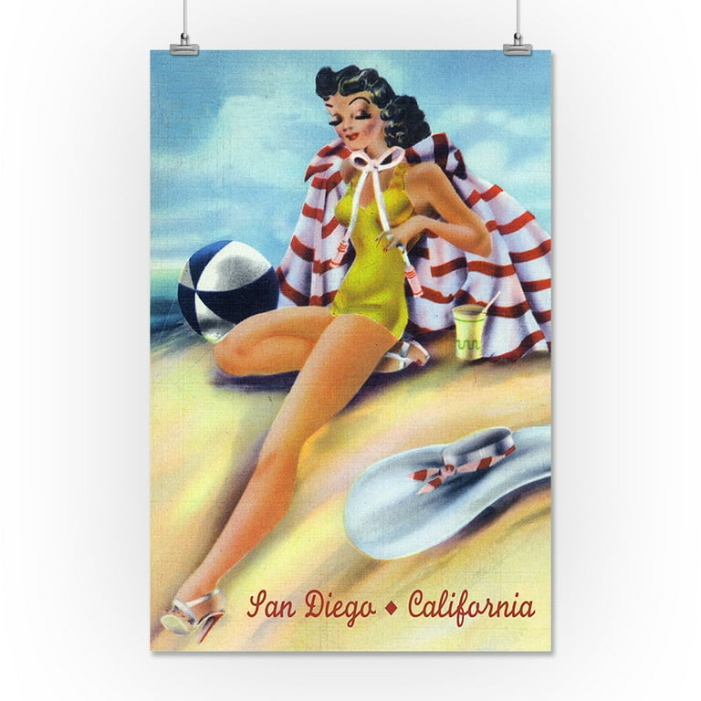 San Diego, California - Coquette on The Beach (16x24 Giclee Gallery Print, Wall Decor Travel Poster), Size: 16 x 24