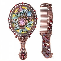 RAGUPEL Hand Mirrors with Handle,Oval Mirror Face 5.3"*2.7"*0.8" Hand Held Mirrors with Handle,Rose Carving Hand Mirrors with Handle,Style3
