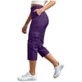 thumbnail image 4 of TAGOLD Womens Full Length Pants Solid Color Elastic Waist Button Zipper Pocket Outdoor Cargo Capris, 4 of 4