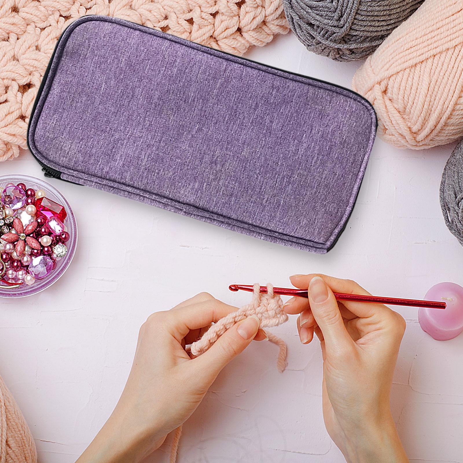 HILABEE Crochet Hook Case Knitting Pin Storage Bag Organizer Zip Bag Oxford Cloth Stain Resistant Portable Suitable for travel outdoor knitting daily commutes gift giving home organization Purple