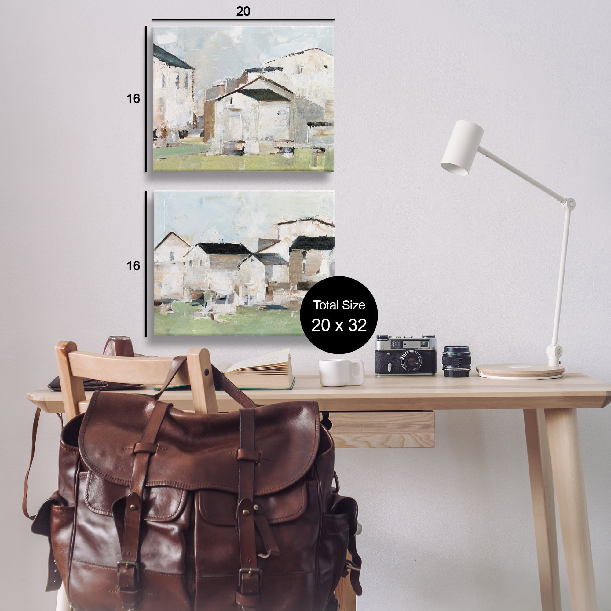 Stupell Industries Cluster of Houses View Buildings & Architecture Painting Wrapped Canvas Art Print Wall Art, 20 x 16, Set of 2