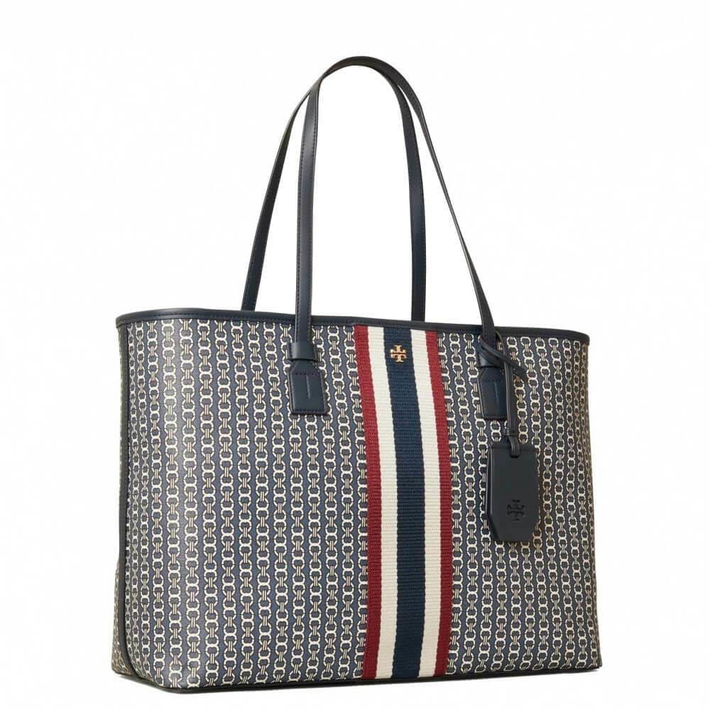 Tory Burch Multicolor Gemini Link Canvas Tote With Patches In Blue