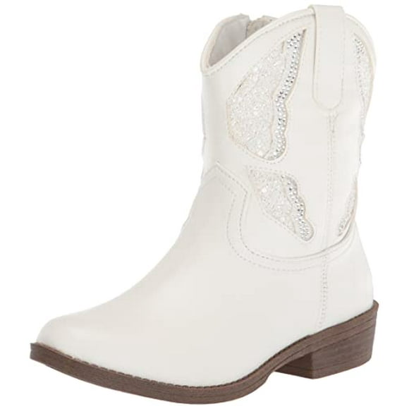 Steve Madden Girls Hayward Western Boot, White, 2 Little Kid