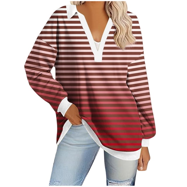 Blouses pour Femmes, Mode Décontractée Confortable Manches Longues Col Rabattu T-Shirt