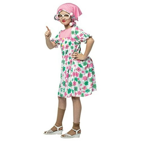 UHC Girl's Granny Outfit Comical Theme Fancy Dress Child Halloween Costume, Child M 7-10