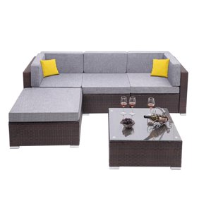 5pcs Patio Outdoor Pe Wicker Rattan Sectional Furniture Set With