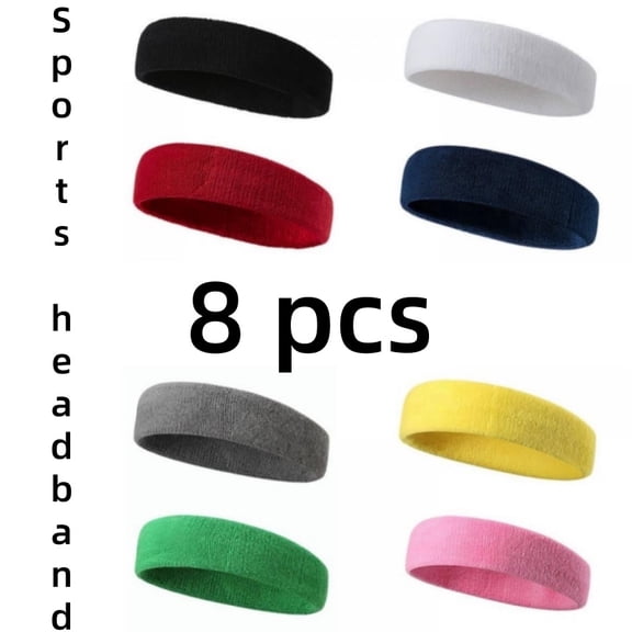 Vruelia 8 Pack Sweatbands Sports Headband for Men & Women, Moisture Wicking Hairband Athletic Towel Headbands Cotton Head Sweat Bands for Running, Cycling, Yoga, Spa
