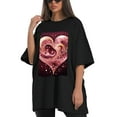 thumbnail image 4 of Plus Size Shirt for Women Oversized Black Tops for Women Short Sleeves Shirt for Women Heart T Shirt Crewneck Shirt for Women M, 4 of 5