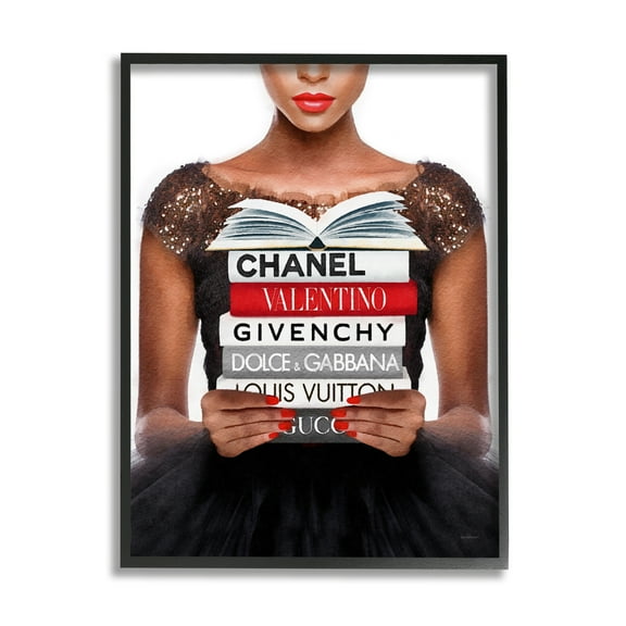 Stupell Industries Glam Girl & Books Beauty & Fashion Painting Black Framed Art Print Wall Art, 11 x 14