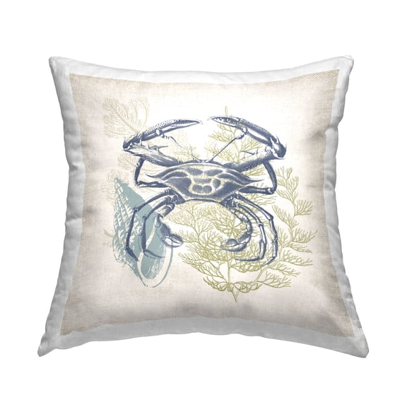 Stupell Industries Ocean Botanical Patterned Crab Design Design by Victoria Barnes Throw Pillow