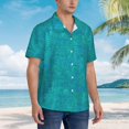 thumbnail image 5 of Balery Blue Green Glitter Print Men's Hawaiian Shirts Short Sleeve Beach Shirt Relaxed Fit Vacation Button Down Shirts-Large, 5 of 9