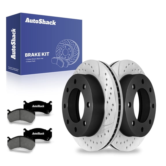 AutoShack 12.8" (325 mm) Front Vented Drilled & Slotted Brake Rotors E-Coated   Premium Ceramic Brake Pads | Replacement for 2007 GMC Sierra 1500 Classic | 6-PC Brake Kit | ShadowGuard