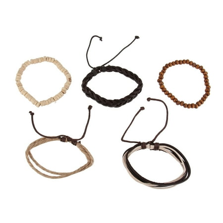 

5pcs Women Bead Weaving Bracelets Anklet Adjustable Ankle PU Leather Bracelet Sandal Bracelet for Ladies and Girls