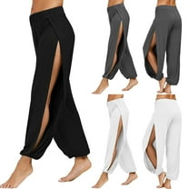 Aboser High Slit Harem Pants for Women Hippie Yoga Joggers Active Fit Workout Sweatpants Baggy Straight Leg Long Pants Stretchy High Waisted Trousers