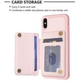 thumbnail image 4 of ELEHOLD for Apple iPhone XR Card Holder Back Case with Pockets, Premium PU Leather ID Cash Credit Slots Magnetic Kickstand Flip Folio Slim Hard Protective Cover, pink, 4 of 7