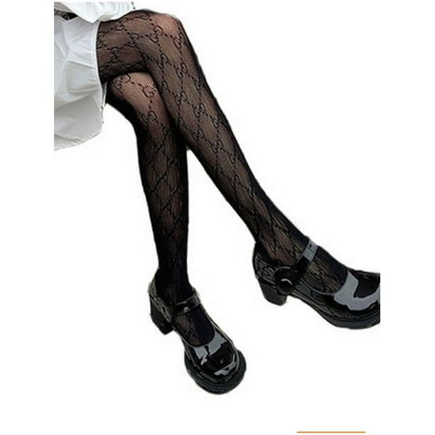 Finelook Women's Double G Letter Fishnet Stockings Tight Thin Trouser Black One Size