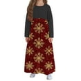 thumbnail image 3 of Vestido de manga larga con cuello redondo para niña, estampado navideño, manga larga, cuello redondo, bolsillos, falda larga informal para adultos, vestido de poliéster para niña., 3 of 5