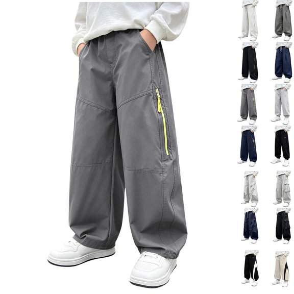BCSIOAOI Boys Pants,Elastic Waist Loose Wide Leg Thin Fabric Pants with Pockets Gray 5-6 Years