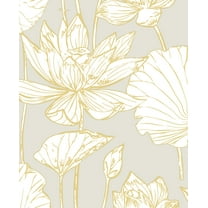 Seabrook Designs Grey & Gold Lotus Floral Prepasted Wallpaper