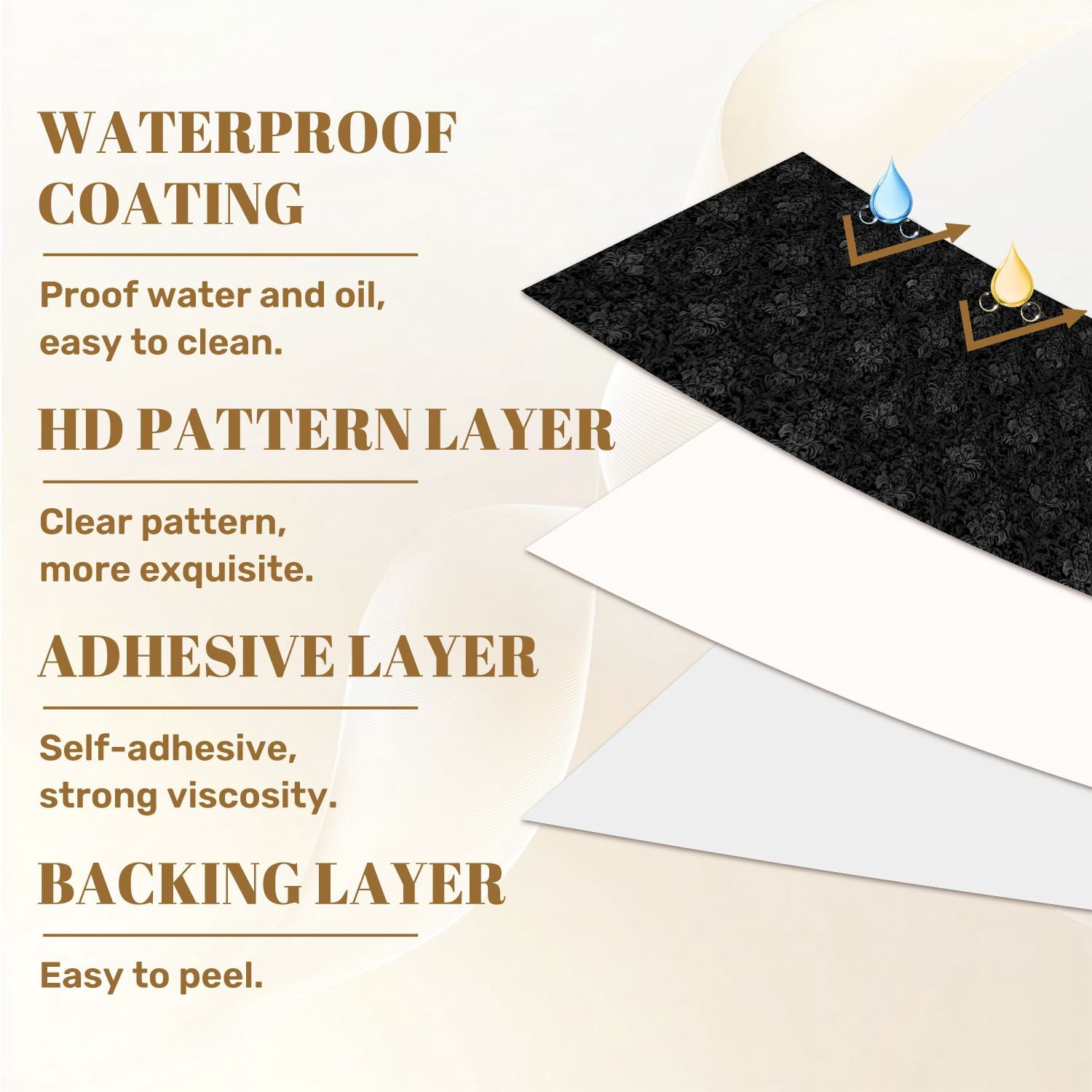 Vintage Peel and Stick Wallpaper 17.7in x 9.8ft Elegant Black Damask Ornate Floral Design Contact Paper Vinyl Waterproof Self Adhesive Wall Paper for Bedroom Shelf Cabinet Renter Friendly