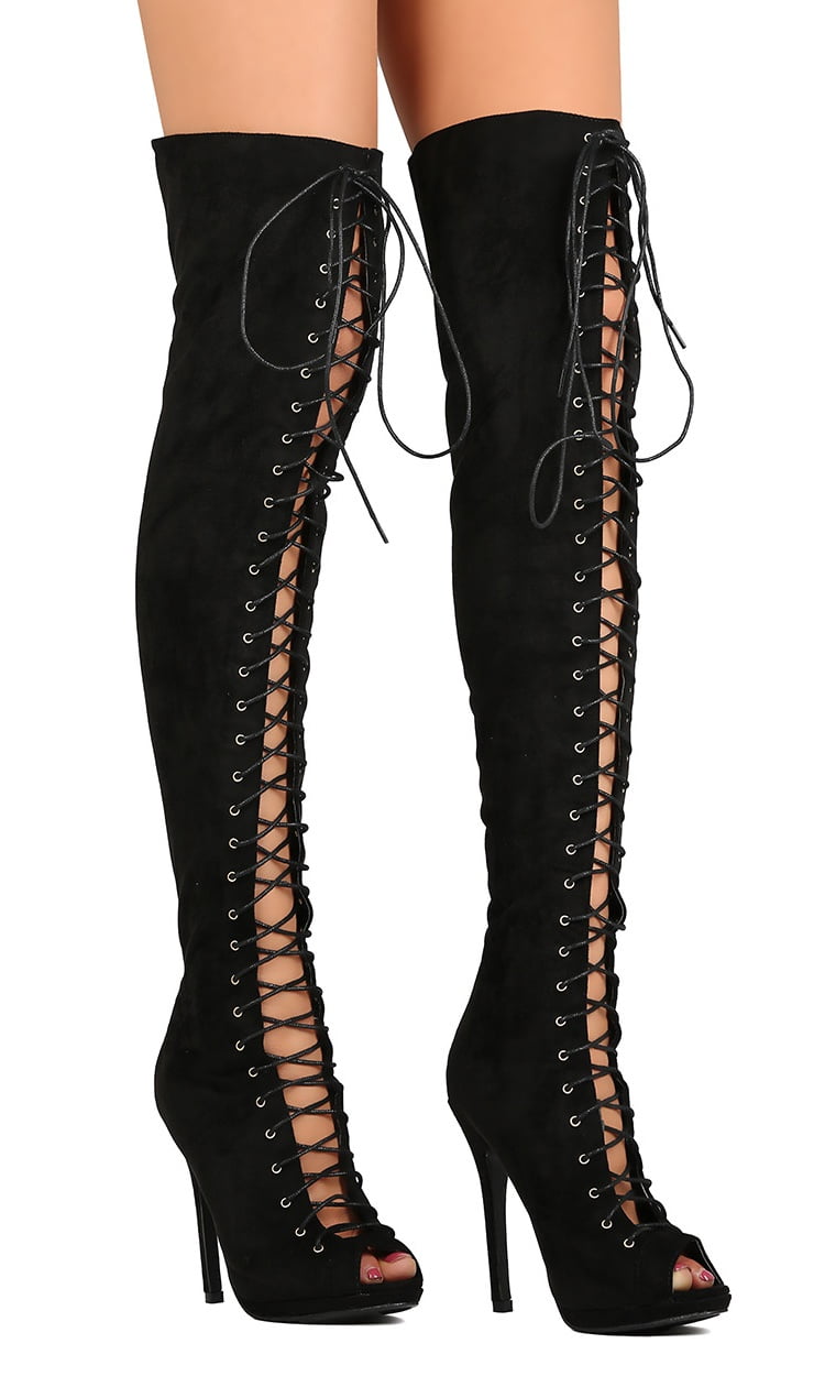 lace up stiletto thigh high boots