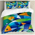 thumbnail image 3 of Ocean Twin Size Duvet Cover Set, Abstract Digital Geometric Pieced Fish with Circle Curves Depths of the Ocean Theme, Decorative 2 Piece Bedding Set with 1 Pillow Sham, Multicolor, by Ambesonne, 3 of 3