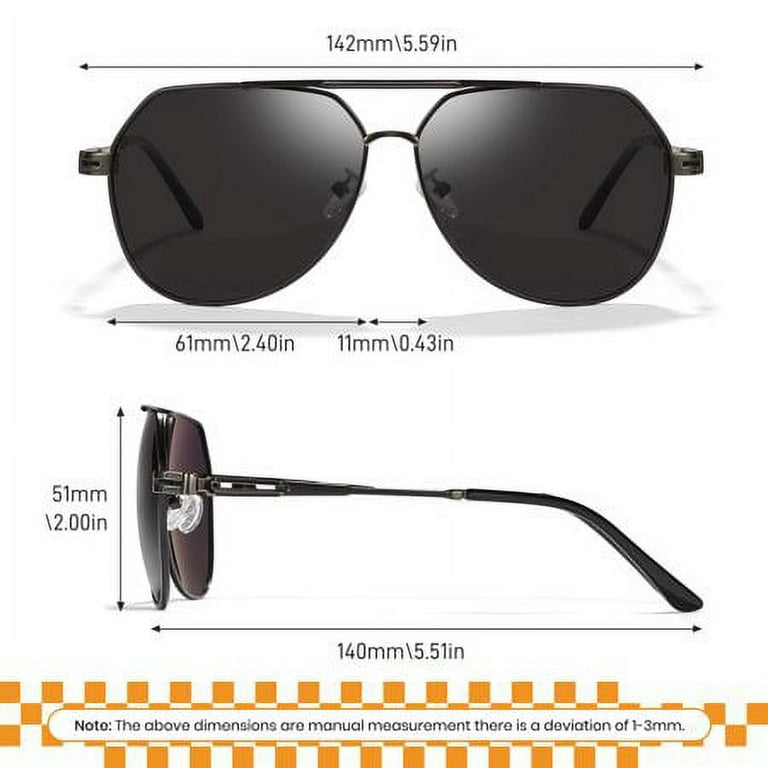Cyxus Classic Polarized Aviator Sunglasses UV Mirrored Lens Metal Retro Shades, Men's, Size: One size, Black