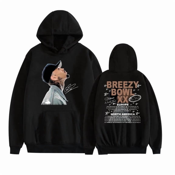 Leveorch Chris Brown "Breezy Bowl XX" Concert Merch Unisex Oversized Vintage Hip Hop Cotton-Blend Pullover Hoodie