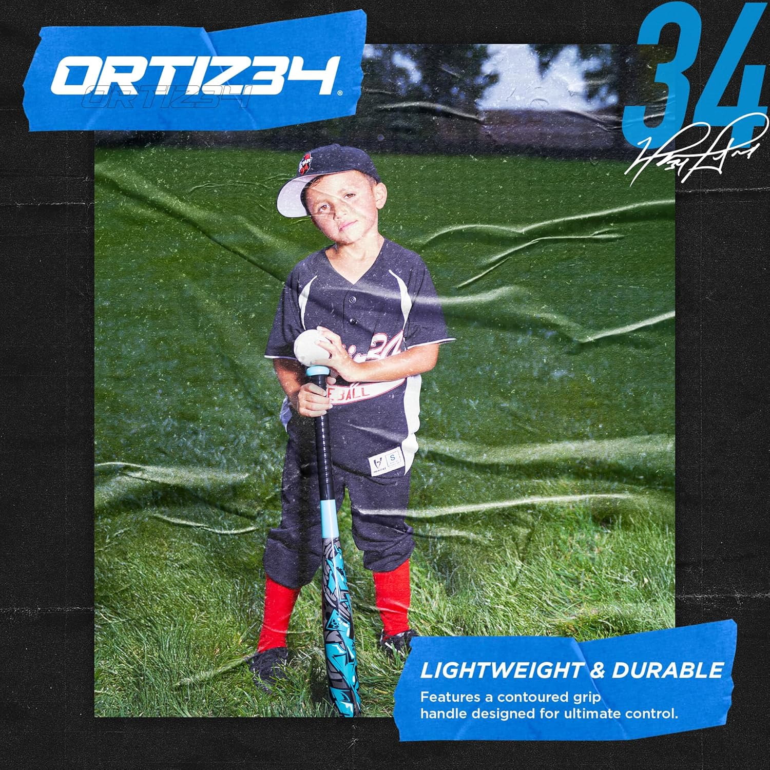 Ortiz34 29" Graffiti Plastic Bat & Ball Set, David Ortiz Backyard Baseball Homerun Set for Youth, Kids, Teens & Adults